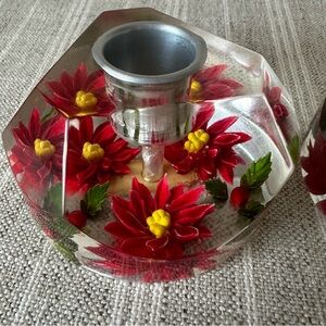 EUC 2 Vintage MCM multifaceted lucite poinsettia taper candle holders 3.25”Wx2”H